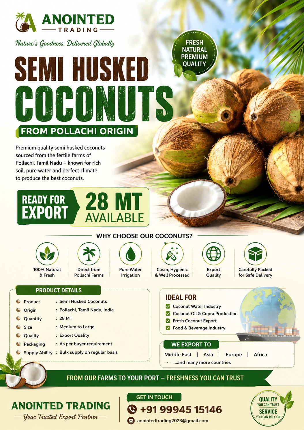 Semi husked coconut